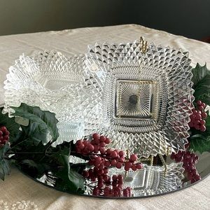 70’s Clear, Ruffle-Edge Trinket Dishes in Diamond Point, Lovely Accent Piece